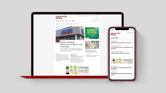 Volle Sichtbarkeit auf www.lebensmittelzeitung.net, sowohl desktop als auch mobil. Ihr Teaser erscheint auf der Startseite von www.lebensmittelzeitung.net und wird zusätzlich unter jedem Artikel ausgespielt.