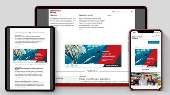 Aufmerksamkeitsstarke Banner auf www.lebensmittelzeitung.net und im LZ Newsletter verlinken drei Wochen auf Ihren Content Hub.