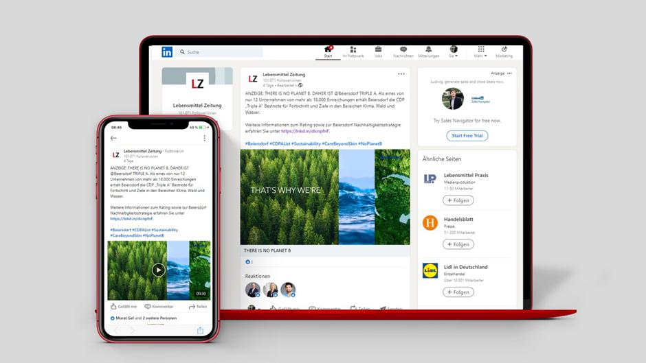 Beiersdorf macht sich den LinkedIn Post für die Nachhaltigkeitskommunikation zu nutze und präsentiert in einem Imagevideo, die eigene Nachhaltigkeitsstrategie des Unternehmens.  