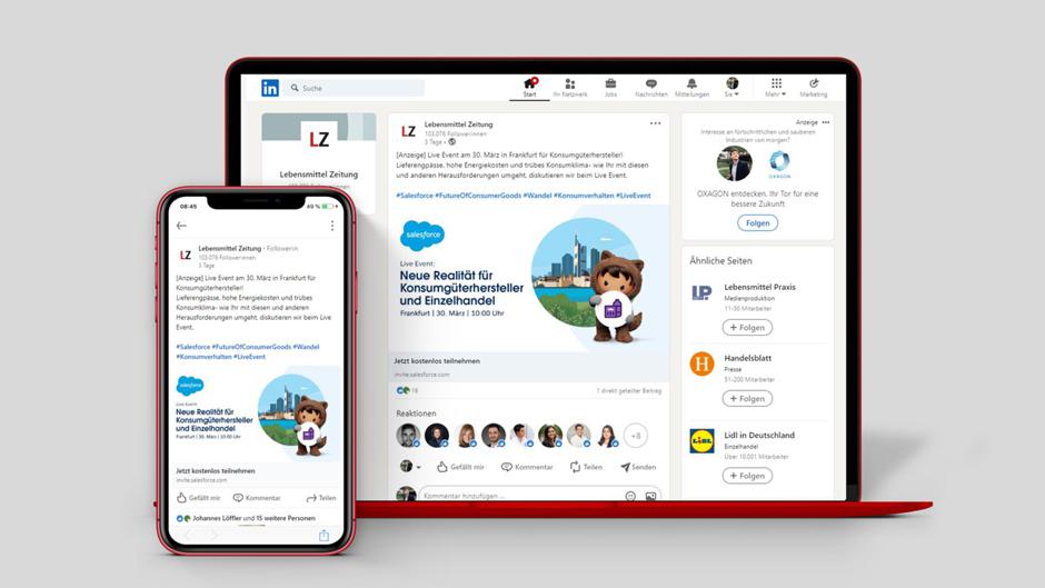 Salesforce bewirbt in seinem LinkedIn Post ein Live Event für Konsumgüterhersteller und nutzt den Beitrag zur Teilnehmergewinnung.