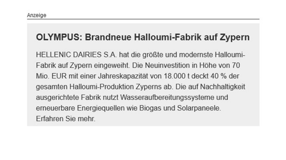 Mit Querverweis zum Artikel präsentiert sich OLYMPUS gleichzeitig dem Handel und Kundschaft mit eindrucksvollen Zahlen.